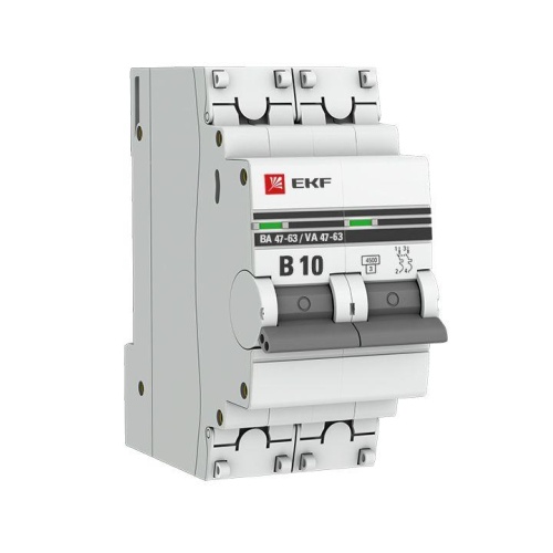 Выключатель автоматический модульный 2п B 10А 4.5кА ВА 47-63 PROxima | код mcb4763-2-10B-pro | EKF